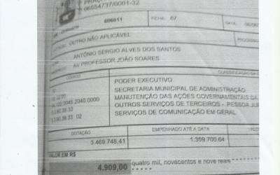 Portal V1 recebe, R$ 4.909,00 (quatro mil e novecentos e nove reais) para propaganda da Prefeitura Municipal de Valença do Piauí
