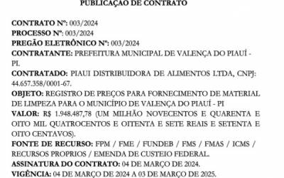 Prefeitura de Valença do Piauí, licita para compra de R$ 1.948.487,78 para material de limpeza